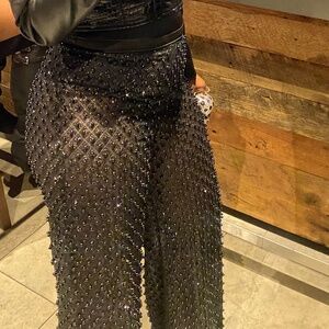 Akira Black Glittered Pearled See-Through Trousers